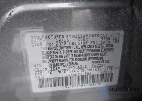 2016 Nissan Sentra Sr from USA, damaged, VIN 3N1AB7AP2GY208435